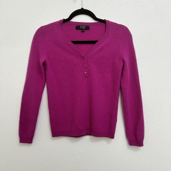 Alex Marie Valerie Sweater Wild Aster 100% Cashmere Size M 1/4 Button Soft Comfy - Picture 3 of 9